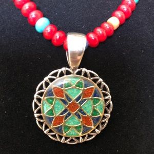 Southwestern Sterling Mosaic pendant /necklace